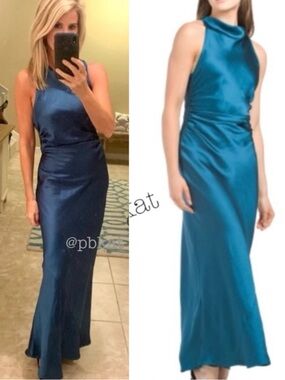 House of Harlow 1960 Blue Satin Silky Midi Dress